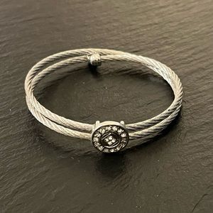 Twisted Double Wrap Cable Bracelet With CZ Accents